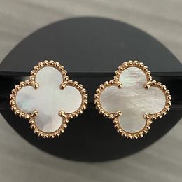 Van Clover Earrings Designer For Women Clover Studs Earring Vintage Four Leaf Clover Charm Stud Back Mother-of-Pearl Stainless Steel Gold Studs Agate wedding Jewellery