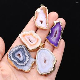 Pendant Necklaces Natural Druzys Stone Charms Plating Golden Agate For Making DIY Jewerly Accessories 27x40mm