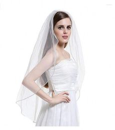 Bridal Veils Elegant Short Woman Wedding One Layer 75 CM With Comb White Ivory Beaded Edge