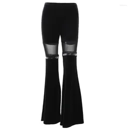 Women's Pants Sexy Clubwear Mesh High Waisted Bell-Bottom Flared-Mesh Patchwork Trousers Casual Black Flared-Pants Women