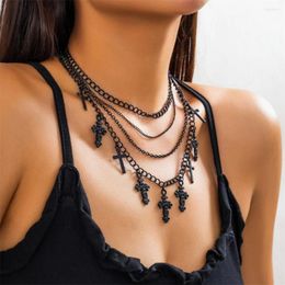 Pendant Necklaces Multi-Layer Cross Fringe Necklace For Women Gifts Black Sweet Cool Chain Jewellery Accessories Halloween Goodies