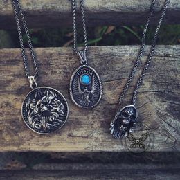 Chains Stainless Steel Pendant Skull Death Turquoise Eagle Titanium Necklace For Woman Man Hip Hop Punk Exaggerated JewelryChains