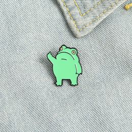 Pins Brooches Cute Funny Vertical Middle Finger Frog Alloy Brooch Creative Cartoon Animal Badge Personality Allmatch Clothing Accessories Z0421