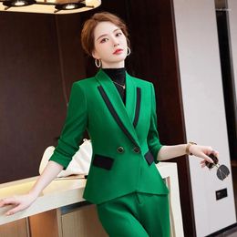 Women's Two Piece Pants IZICFLY Autumn Winter Style Slim Office Business Pink Suits For Women Work Wear Blazer Sets Outifits