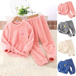 Pyjamas Toddler Kids Boys Girls Pj'S Winter Long Sleeve Cartoon Prints Fleece Tops Pants 2pcs Outfits Clothes Set 231120