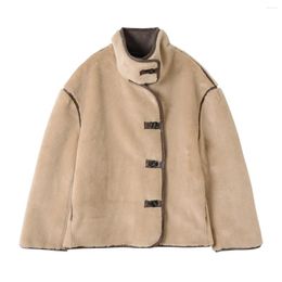 Women's Fur Winter Imitation Lamb Wool Stand Neck Faux Jacket Women Long Sleeve Thickened Windproof Coat