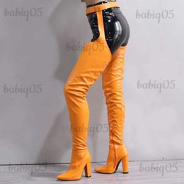 Boots Boots Women High Heels Thigh High Boots 2023 Sexy Colour Big Size Side Zipper Belt Over The Knee Boots New Lady Shoes T231121