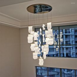 Pendant Lamps Modern Art CChandelier Design Unique Shape Living Room Lamp Villa Special-Shaped High-Rise Building Long-Line Stair Chandelier