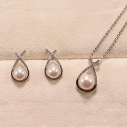 Pendants Fashion Pearl Two-piece Set With 7-8mm Mantou Copper Plated Sterling Silver Ear Pin TBB46