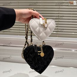 Designer Ladies Mini Love Twin Bag Patent Leather Coin Purse Makeup Box Patent Leather Gold Hardware Metal Buckle Thin Chain Coin Charm Card Clip Bag Black White