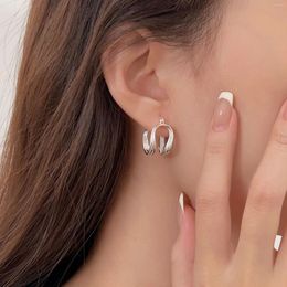 Stud Earrings S925 Sterling Silver Double Layer Line For Women In South Korea High Set Autumn/Winter Sense Versatile Earring