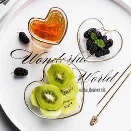 Bowls MDZF SWEETHOME Heart Shaped Glass Dessert Bowl Golden Edge Salad Fruit Transparent Champagne Jam Dish