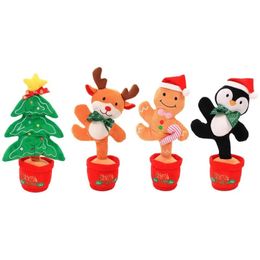 Plush Dolls Singing Christmas Toys Light Up Electric Music Doll Funny Interactive Stuffed Toy Decor Christmas Tree Elk Gingerbread Man 231121