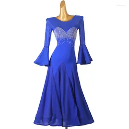 Stage Wear High End Modern Dress Performs Competition Uniform National Standard Dance Ballroom Large Swing Skirt Speaker Sleeve And Flower