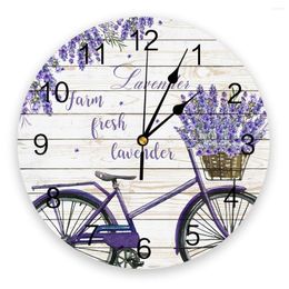 Wall Clocks Pastoral Style Lavender Flower Bicycle Clock Bedroom Silent Digital Living Room Decor Modern Design