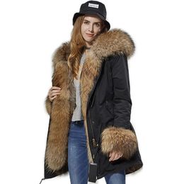 Womens Down Parkas Fashion Natural Real Fox Fur Collar Black Jacket Parka With Winter Warm Coat Big Outerwear Women 231120