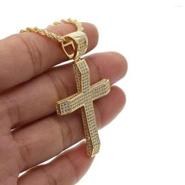 Chains Gold Color 2023 Arrived Cool Mens Boy Jewelry Cross Pendant Micro Pave Full Cubic Zirconia Filled Men Necklace