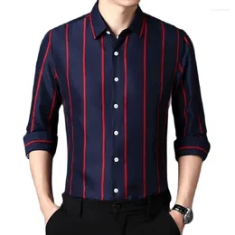 Men's Casual Shirts BHRIWRPY Spring Autumn Striped Slim Fit Male Long Sleeve Dress Men Buttoned Up Formal Business