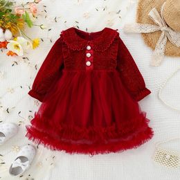 Girl's Dresses Autumn and Winter Red Christmas Baby Girl Princess Dress Fashion Simple Solid Colour Children's Long Sleeve Clothing 231120