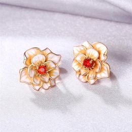 Hoop Earrings Creative Enamel Flower With Sparkling CZ Romantic Women's For Party Fancy Girl Gift Statement Jewelry