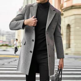 Mens Wool Blends Woollen Overcoat Fashion Single Breasted Medium Length Trench Coat Classic England Style Casual Autumn Winter Warm Jackets 231120