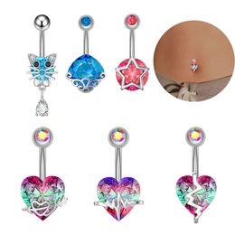 Colorful Crystal Navel Piercing Belly Button Ring Zircon Cat Belly Bar Ombligo Surgical Steel for Woman Sexy Body Jewelry