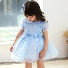 Girl Dresses Summer Spanish Kids Princess Ball Gown Bow Ruffles Mesh Stitching Birthday Party Easter Short Sleeve Lolita Dress A309