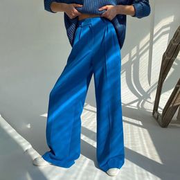 Women's Pants Capris Za Wide Leg Pants for Women Spring Fashion Casual Loose Floor Length Ladies Blue Trousers High Waist Women's Office Pants 230421