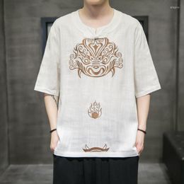 Men's T Shirts Style Summer Chinese Short Sleeve High Quality Kirin Embroidery Oversized Shirt Harajuku Plus Size Linens Top Men Clothing