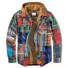 Mens Jackets Autumn Winter Hooded Jacket Harajuku Plaid Zipper Long Sleeve Coats Basic Casual Shirt European American Size S5XL 231120