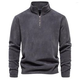 Men's Hoodies Winter Casual Fleece Velvet Cargo Sweatshirt For Male Stand Collar Solid Colour Pullover Hoody Tops