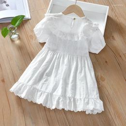 Girl Dresses Children Clothing Fashionable Ruffle Edge Spliced Princess Dress Girls' Summer White