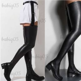 Boots 2023 Winter Low Heel Belt Buckles Black Elastic Women Over Ther Knee Boots Female High Knee Boots Big Size Leather Boots Shoes T231121