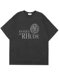 Designer Fashion Clothing Tees TShirts Rhude Bank Slogan Short Sleeve T-shirt Black Top Short Sleeve Loose Cotton T-shirt Mens Tops Streetwear Loose Hip hop