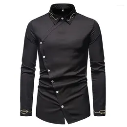 Men's Casual Shirts Asymmetric Embroidered Long Sleeved Shirt Tight Fitting Suit Western Style European Size