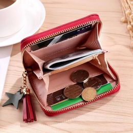 Wallets Women Fashion Short PU Star Tassels Zipper Coin Purse Student Mini Portable Clutches Bussiness Bank ID Cards Holder Bags