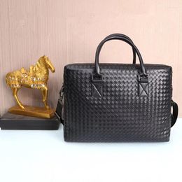 Briefcases Kaisiludi Leather Bag Handbag Business Braid Men's Briefcase Computer Casual Single Shoulder Oblique Satchel