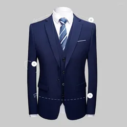 Men's Suits 1 Set Stylish Jacket Vest Trousers Turndown Collar Male Blazer Pants Slimming Pure Colour