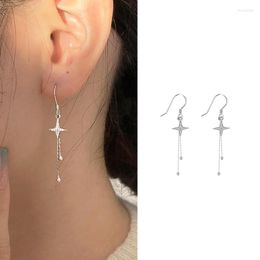 Dangle Earrings Light Luxury Zircon Cross Star Drop Hanging For Women 2023 Korean Minimalist Design Earhook Long Tassel