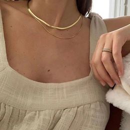 Chains Anti-allergic Minimalist Double Layers 14K Gold Plated Box&Herringbone Chain Choker Necklaces For Women