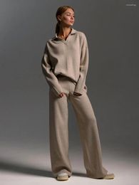 Women's Pants Knit Set Europe And The United States Autumn Winter Sweater Polo Neck Pullover Wide-Leg Trousers Two-Piece