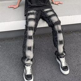 Women's Jeans 2023 Ropa Grunge Y2K Streetwear Ripped Stacked Pants Men Clothing Old Black Straight Hip Hop Denim Trousers Pantalon Homme