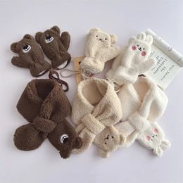 Scarves Wraps deer jonmi Korean Style Winter Baby Kids Cartoon Embroidery Scarves Gloves Sets 2pcs Children Thicken Warm Neckerchief Outfits 231120