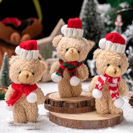 Christmas Decorations Plush Bear Scarf Gifts Kids Cute Brown White Drop Ornaments Home Decor Cake Toppers 231120