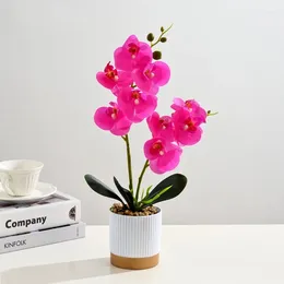 Decorative Flowers 9 3 Leaves Hand-feel Phalaenopsis Bonsai Artificial Flower High-end Living Room Floral Simulation Potted Plant Fake