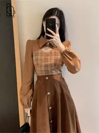 Work Dresses Woman Elegant Fashion Skirt Suit Plaid Stitching Short Shirt Women's Autumn Spring High Waist Single-breasted