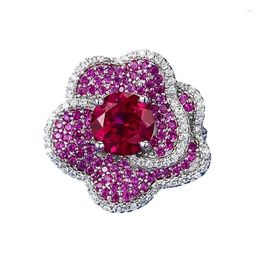 Cluster Rings SpringLady 925 Sterling Silver Star Flower Ruby High Carbon Diamond Gemstone Wedding Jewellery Sparkling Ring For Women Gifts