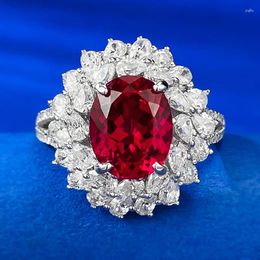 Cluster Rings SpringLady 925 Sterling Silver Oval 8 10MM Created Ruby High Carbon Diamond Gemstone Ring For Women Engagement Jewellery