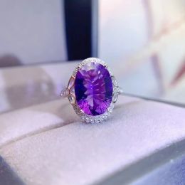 6ct VVS Grade Natural Amethyst Ring for Daily Wear 10mm x 14mm Pure Amethyst Silver Ring 925 Silver Gem Jewelry with Gold Plating