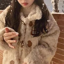 Women's Trench Coats Velvet Faux Fur Jacket Women Fashion With Pocket Long Sleeves Lamb Wool Warm Coat Ladies Korean High Street